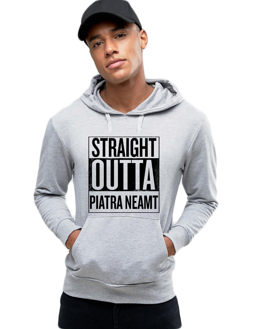 Hanorac Barbati Gri - Straight Outta Piatra Neamt - CATEGORIE